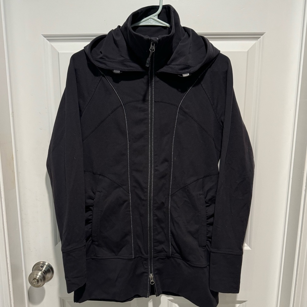 Athleta Black Rishi Yoga Fitted Hooded Zipped Jacket Womens Size M